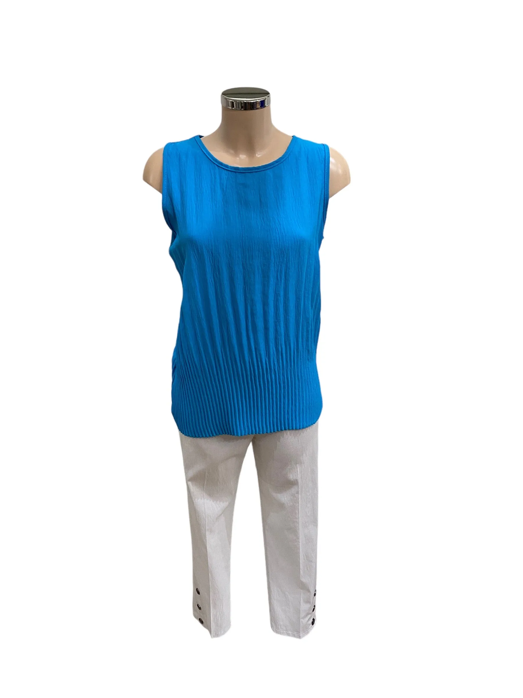 Plain Pleated Sleeveless Round neck Top (3 Colours)