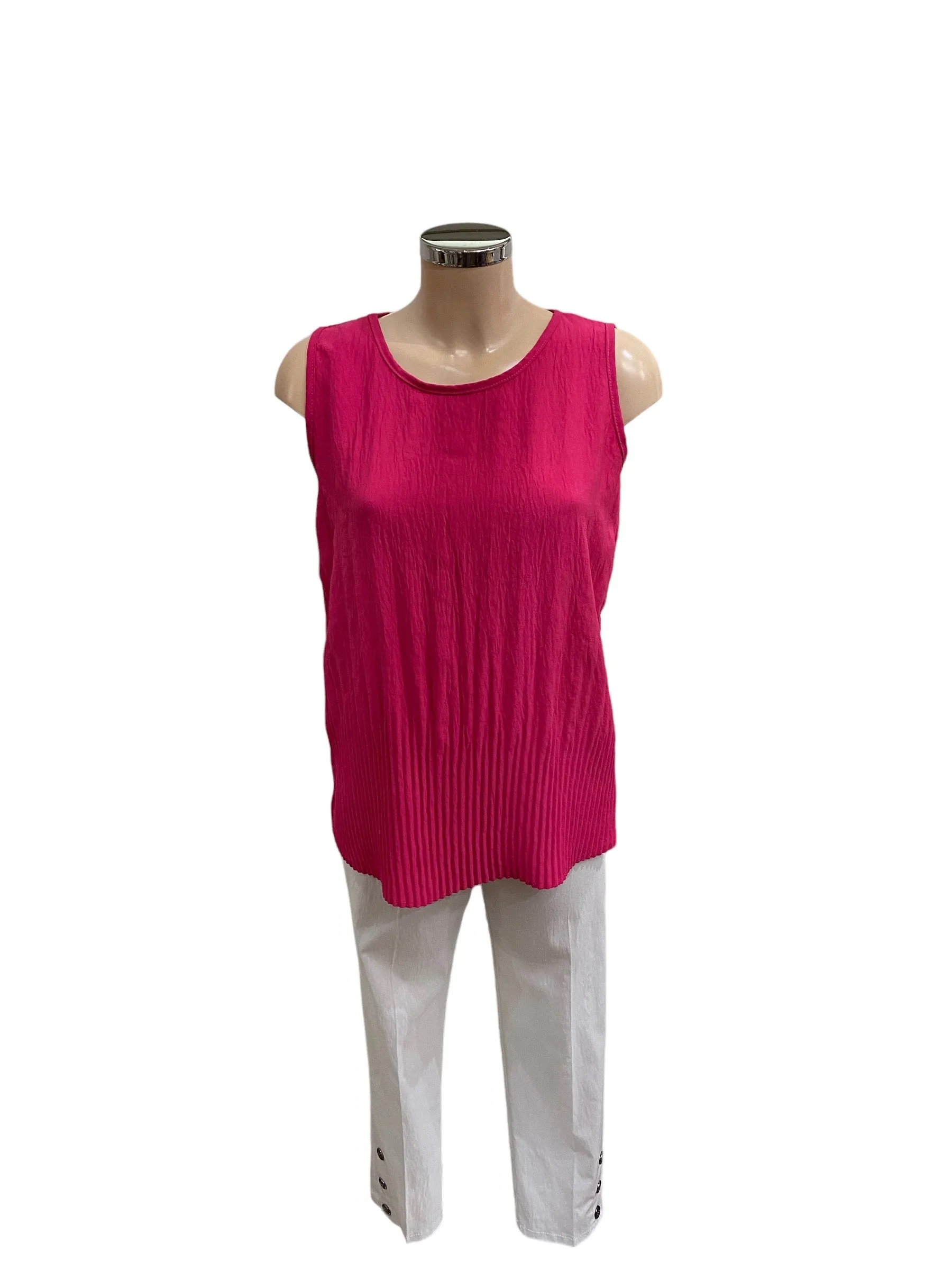 Plain Pleated Sleeveless Round neck Top (3 Colours)