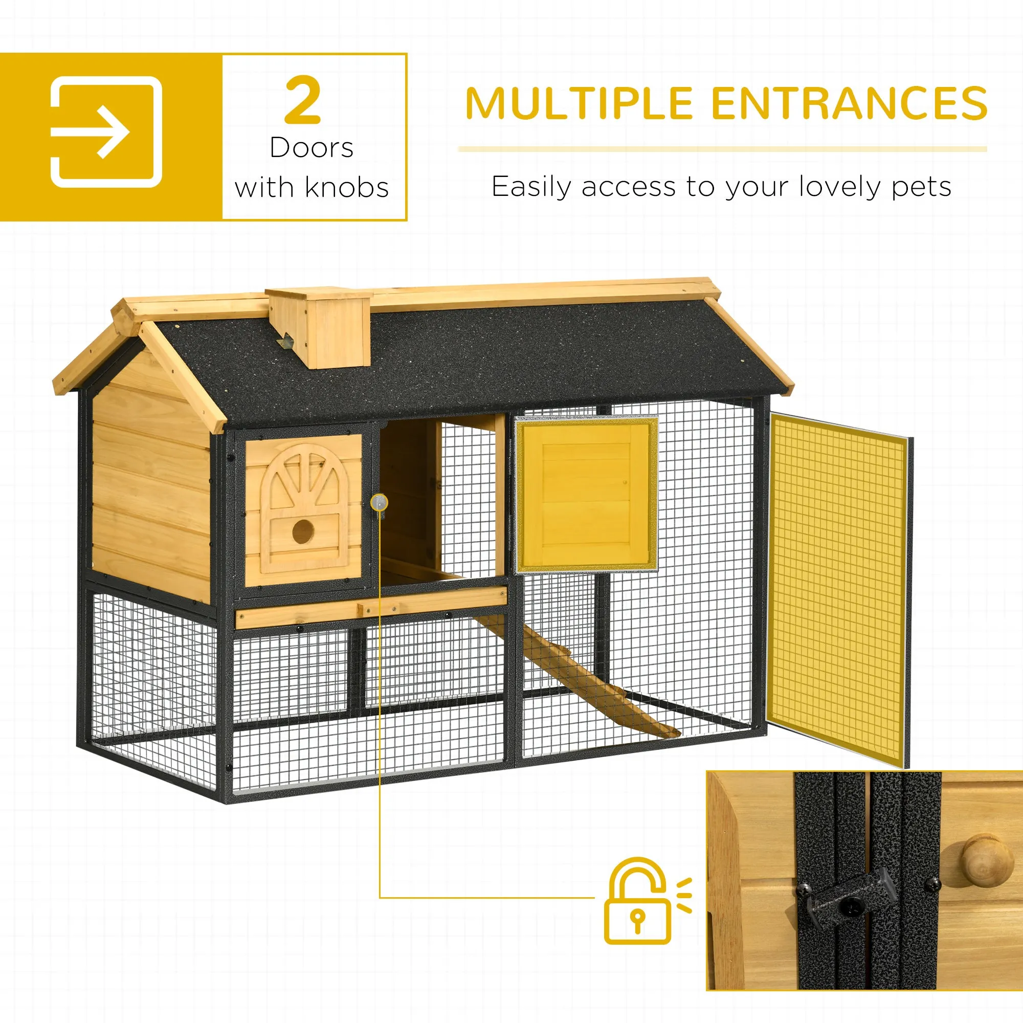 Rabbit Hutch Outdoor Bunny Cage with Run, Removable Tray, Ramp, Guinea Pig House, 120 x 55.5 x 80 cm