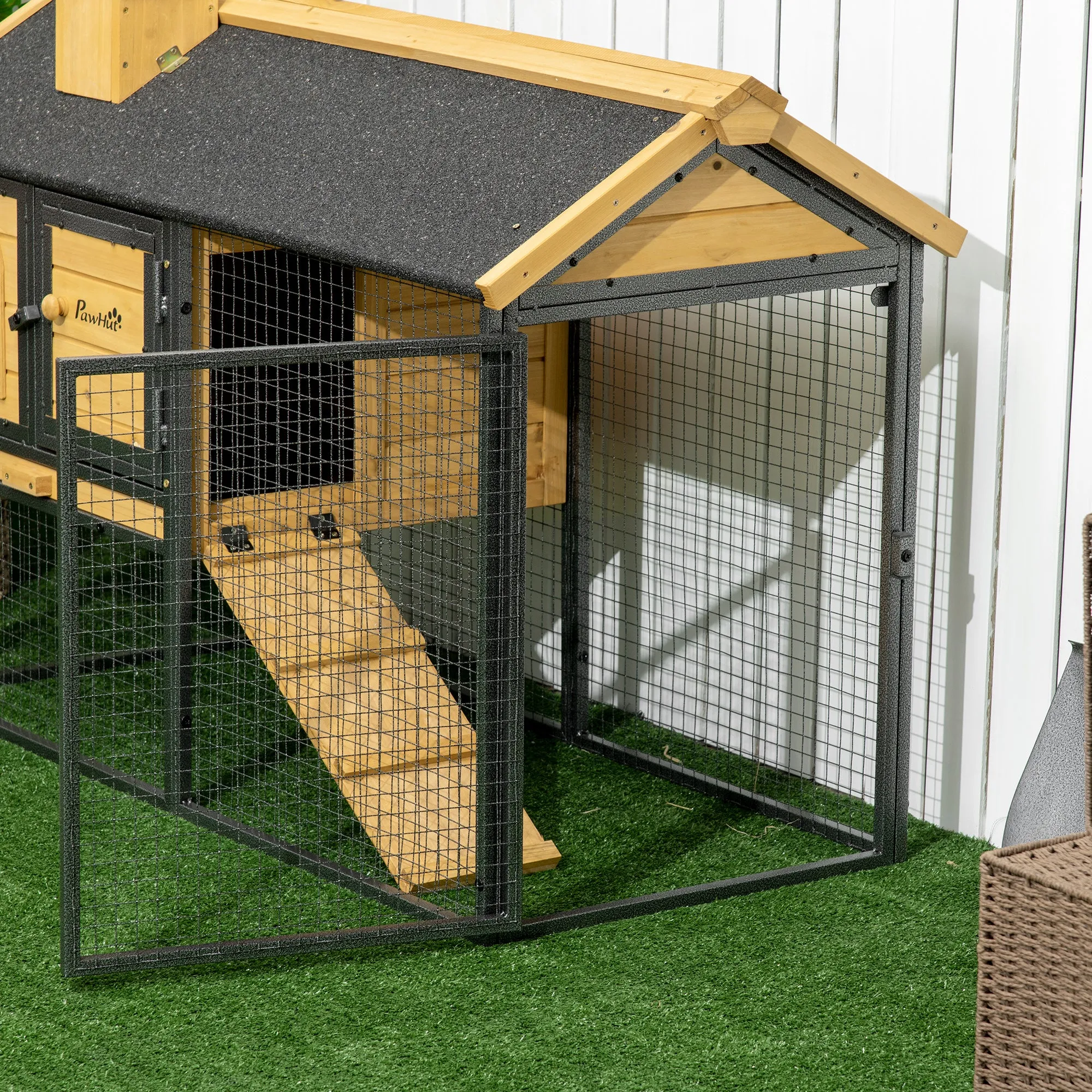 Rabbit Hutch Outdoor Bunny Cage with Run, Removable Tray, Ramp, Guinea Pig House, 120 x 55.5 x 80 cm