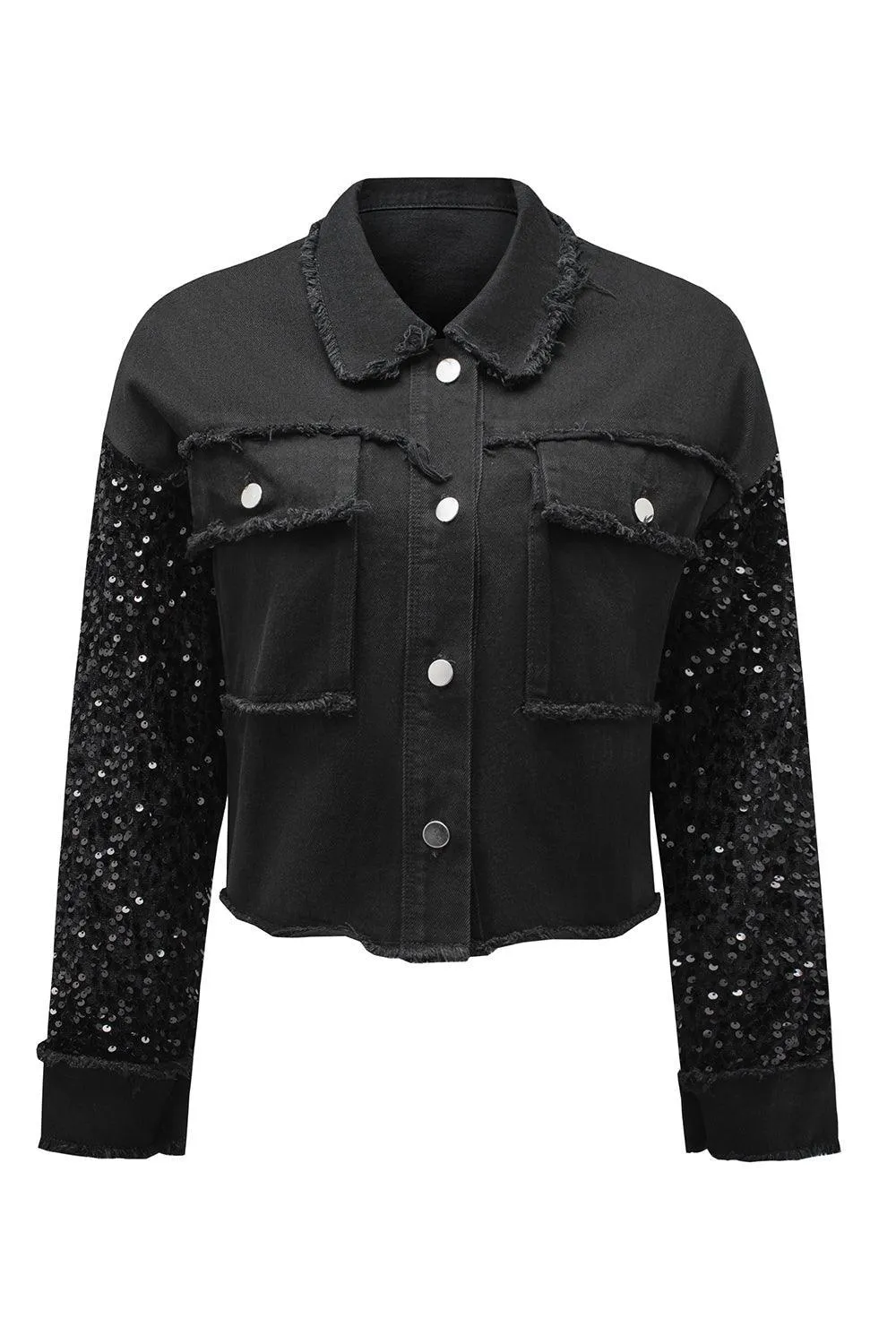 Sparkle Black Sequin Denim Jacket