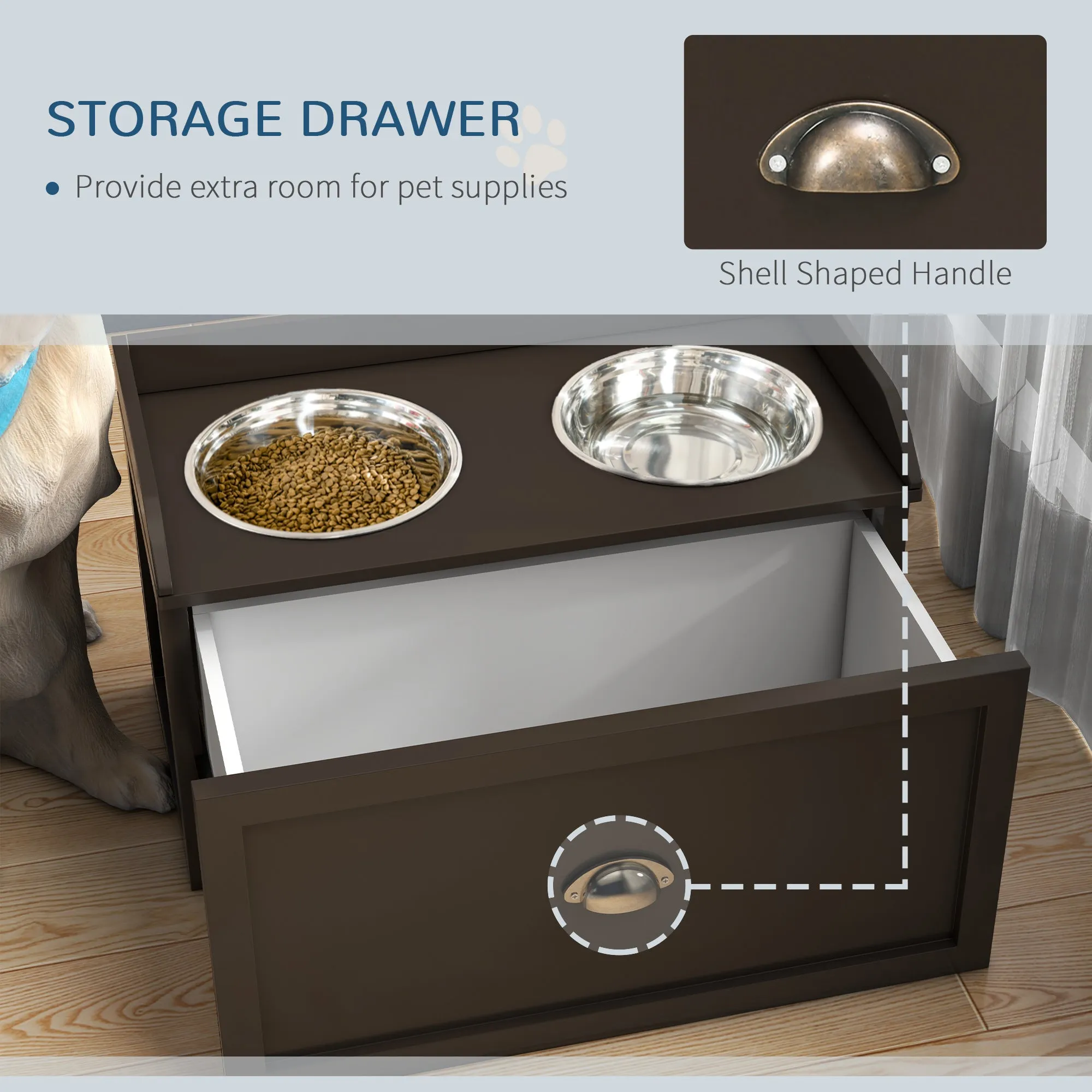 Stainless Steel Raised Dog Bowl w/ 21L Storage Drawer, for Large Dogs