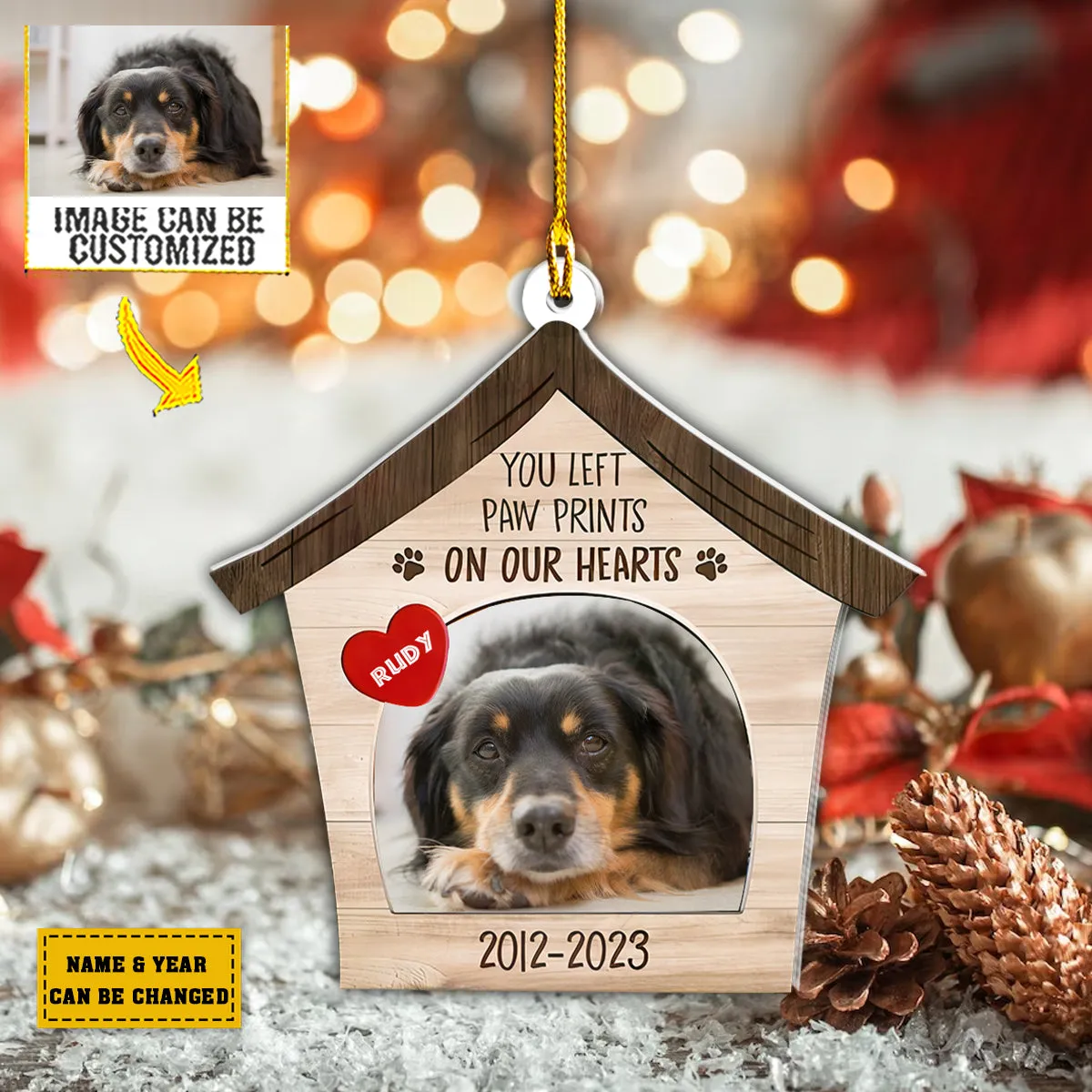 Teesdily | Pet Personalized Photo Car Hanging Ornament Pet House Print Ornament Personalized Pet Memorial Ornament Sympathy Gifts For Pet Owners