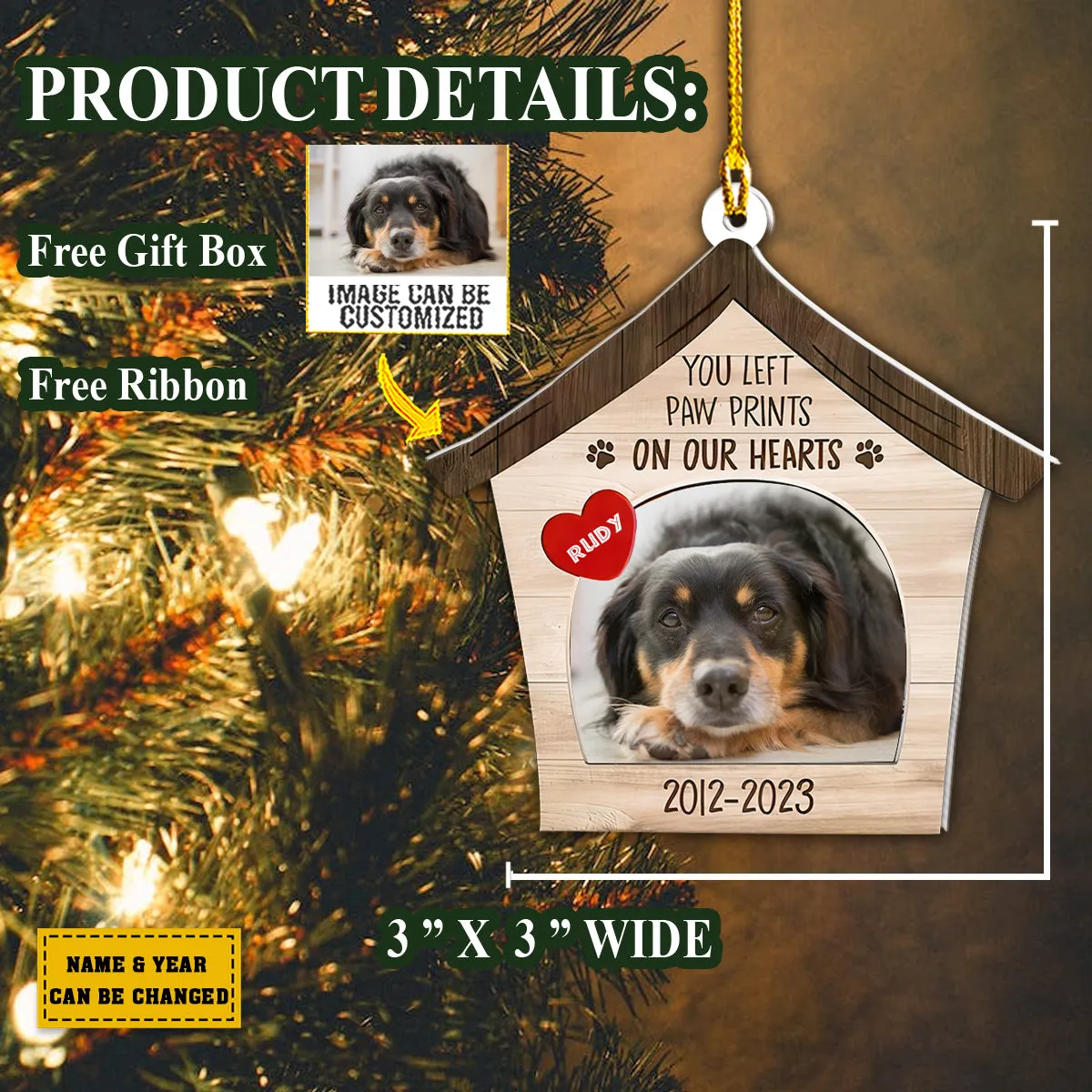 Teesdily | Pet Personalized Photo Car Hanging Ornament Pet House Print Ornament Personalized Pet Memorial Ornament Sympathy Gifts For Pet Owners