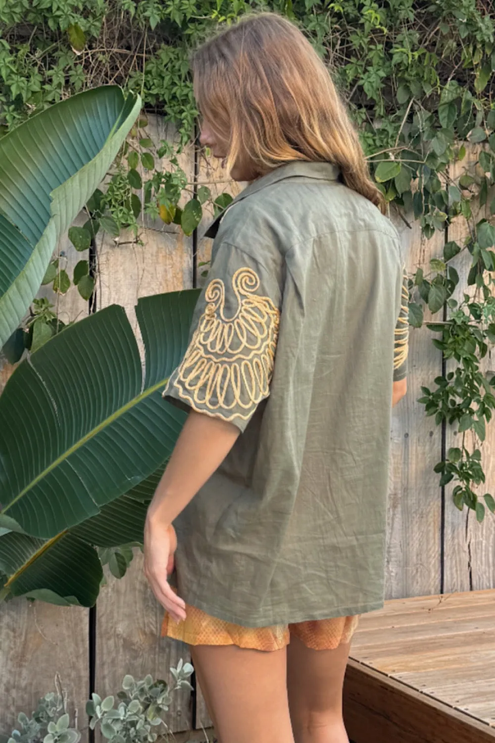 Under The Sea Applique Embroidered Shirt - Khaki