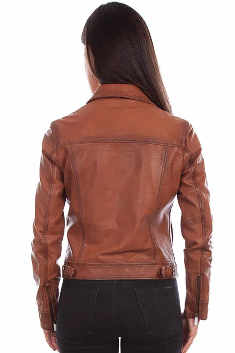 Women's Leather Jacket Collection: Scully Cognac Zip Front