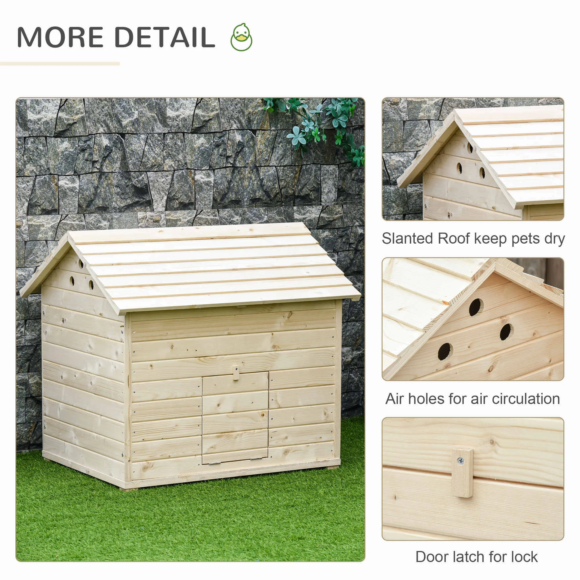 Wooden Duck House Poultry Coop for 2-4 Ducks with Openable Roof Raised Feet Air Holes Natural