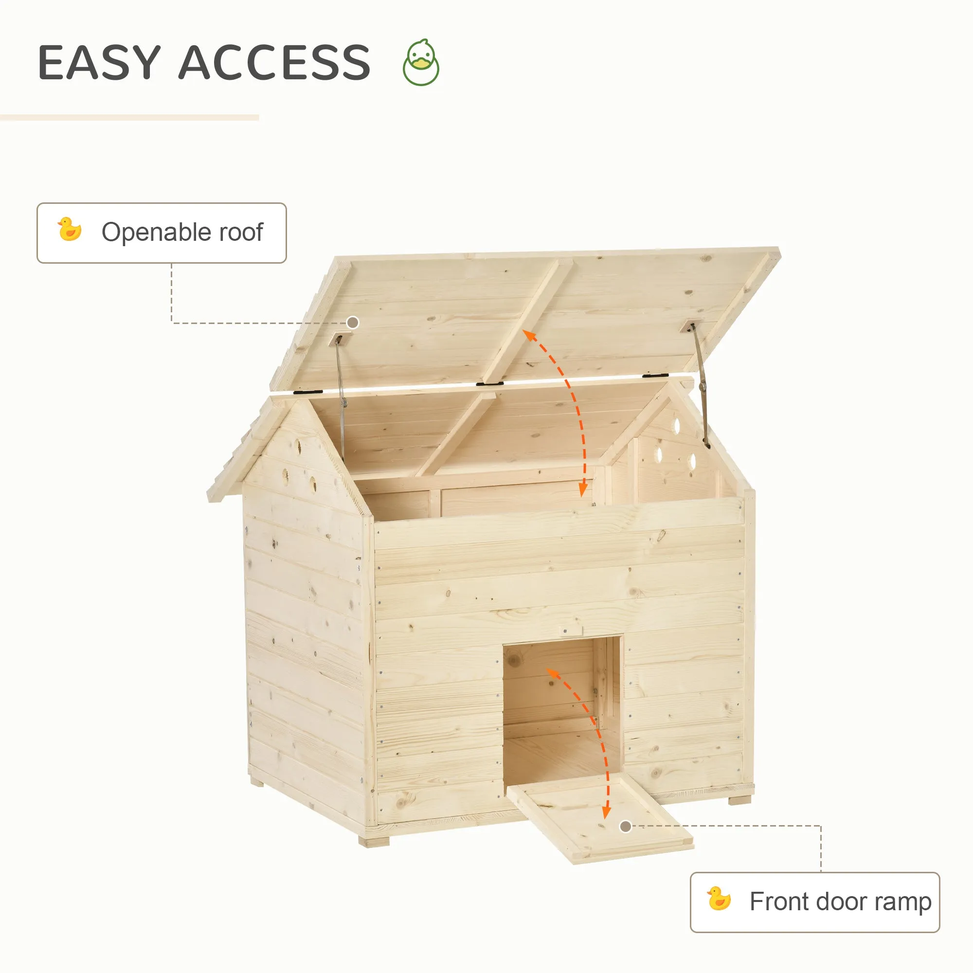 Wooden Duck House Poultry Coop for 2-4 Ducks with Openable Roof Raised Feet Air Holes Natural