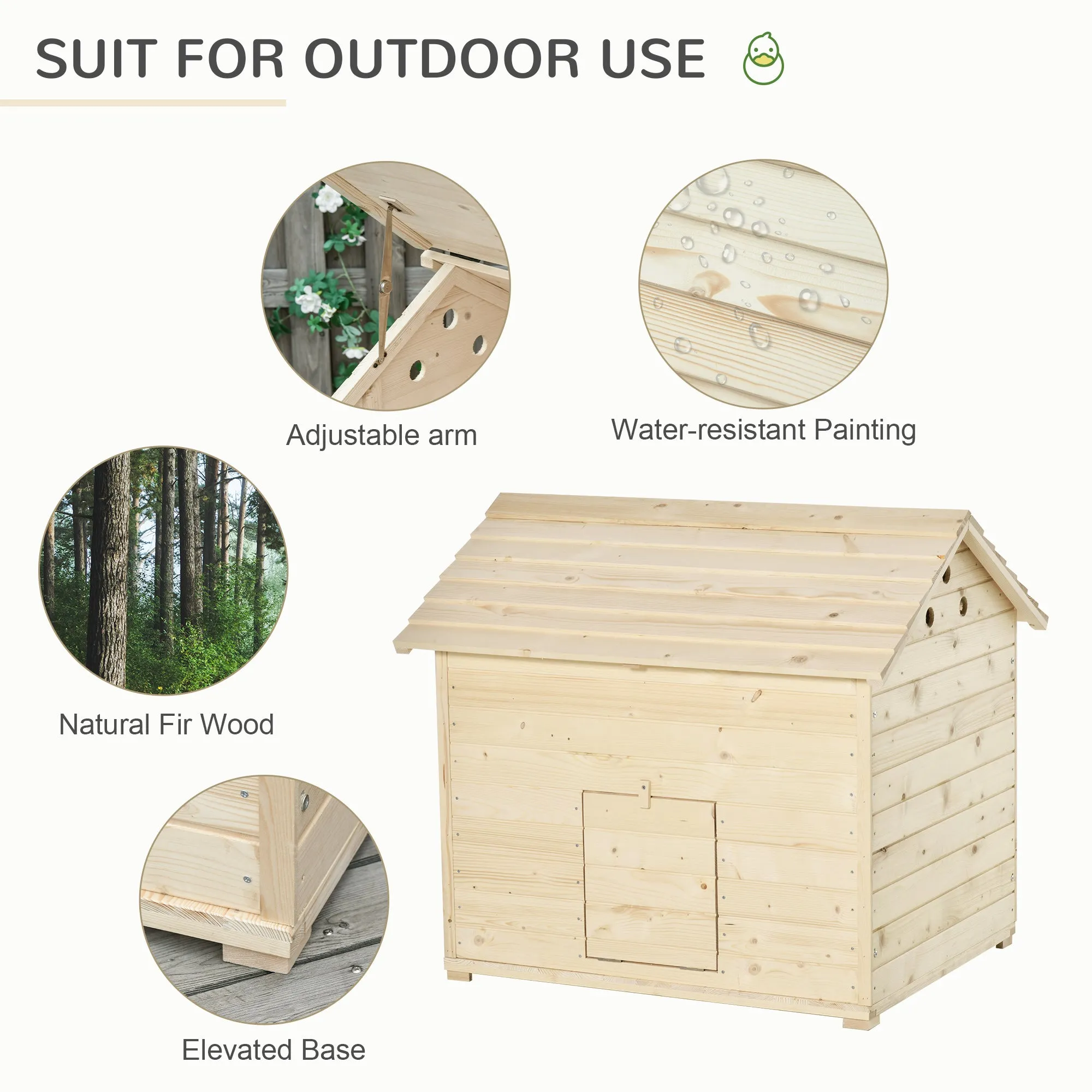 Wooden Duck House Poultry Coop for 2-4 Ducks with Openable Roof Raised Feet Air Holes Natural