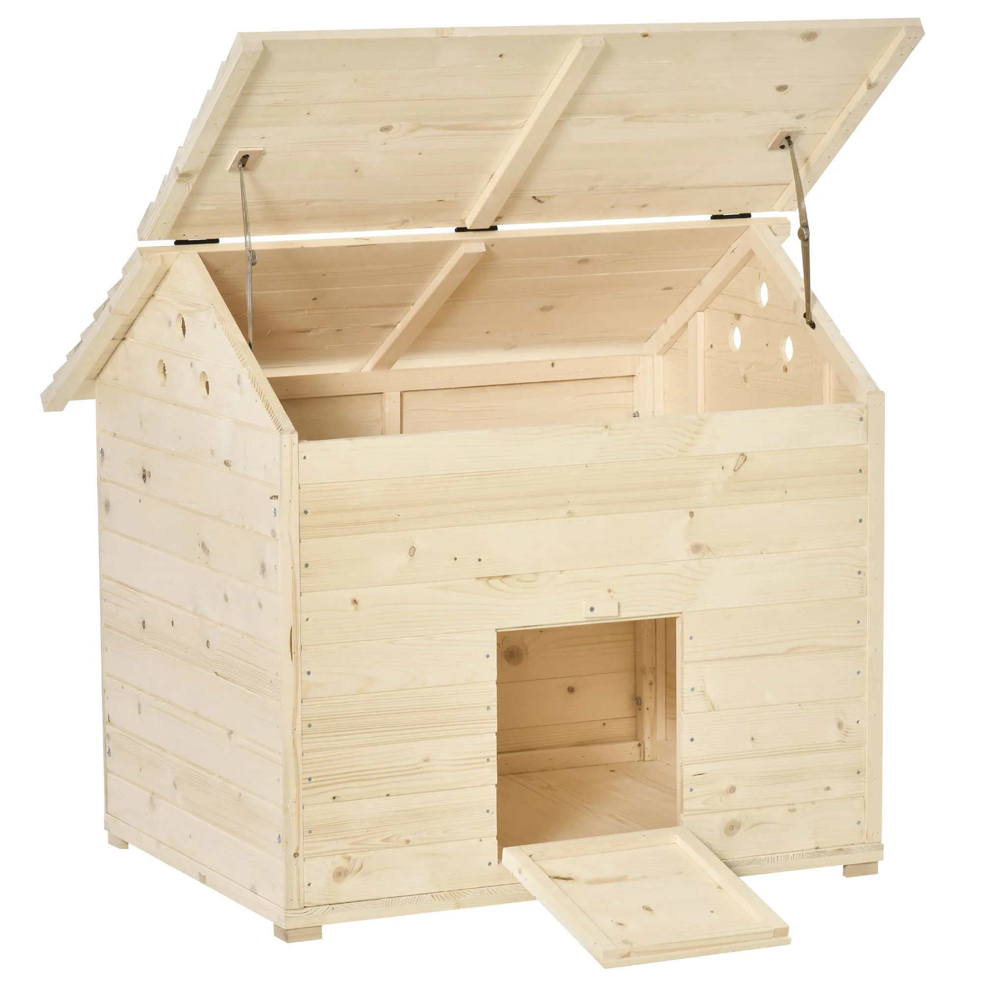 Wooden Duck House Poultry Coop for 2-4 Ducks with Openable Roof Raised Feet Air Holes Natural