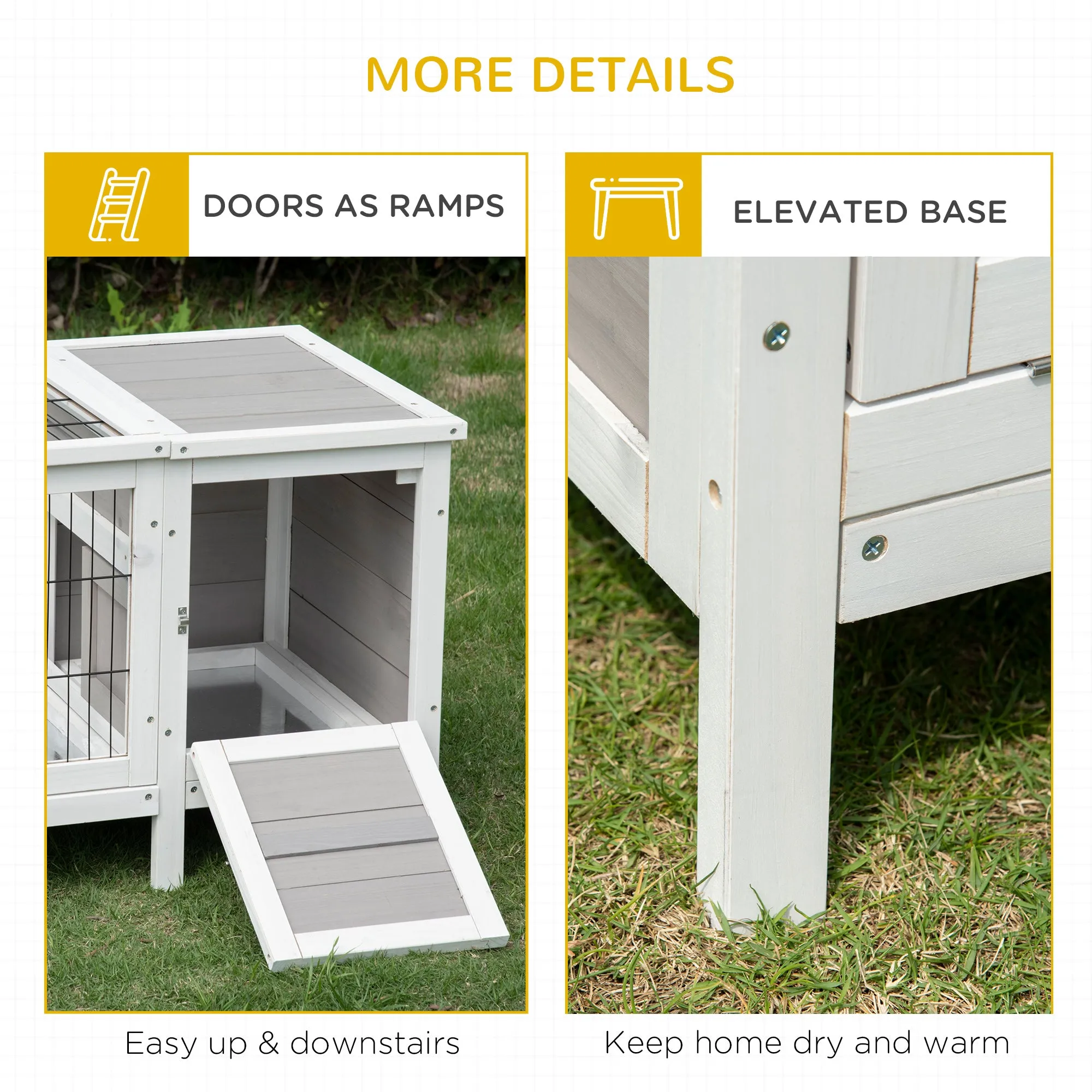 Wooden Rabbit Hutch Guinea Pig Cage Separable Bunny Run Small Bunny House w/ Slide Out Tray, 161 x 50.5 x 53.3cm - Grey