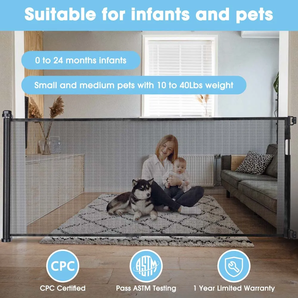 Yescom Retractable Dog Gate for Stairs 118"x39"